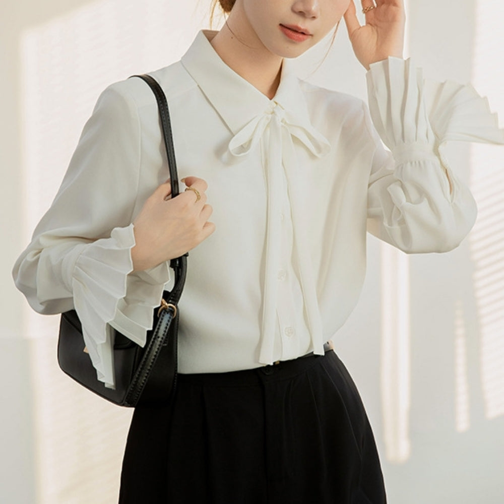 ナローリボンプリーツカフスブラウス