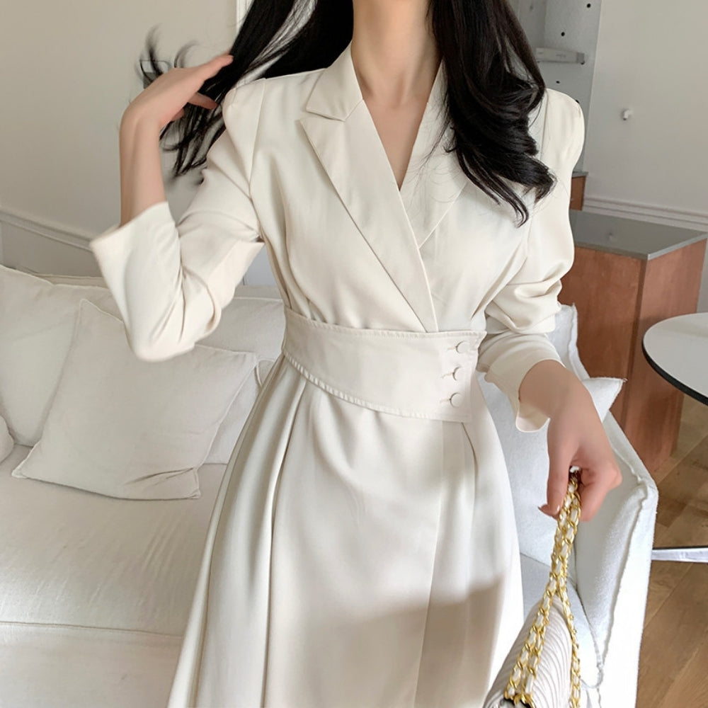 ラペル付きスーツドレスワンピース