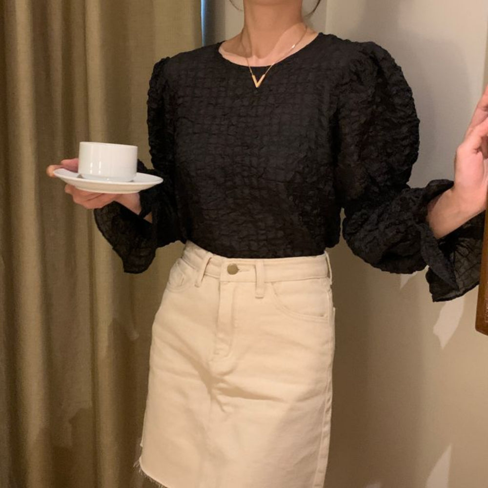 ワッシャー加工フリル袖トップス