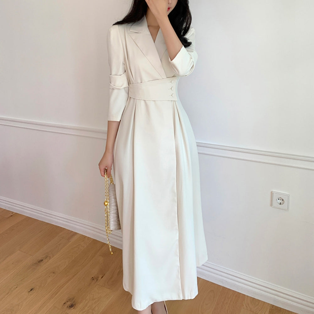 ラペル付きスーツドレスワンピース