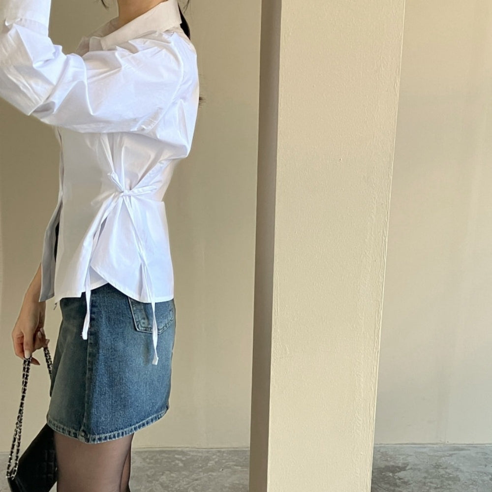 サイドリボン付きウエストシェイプシャツ