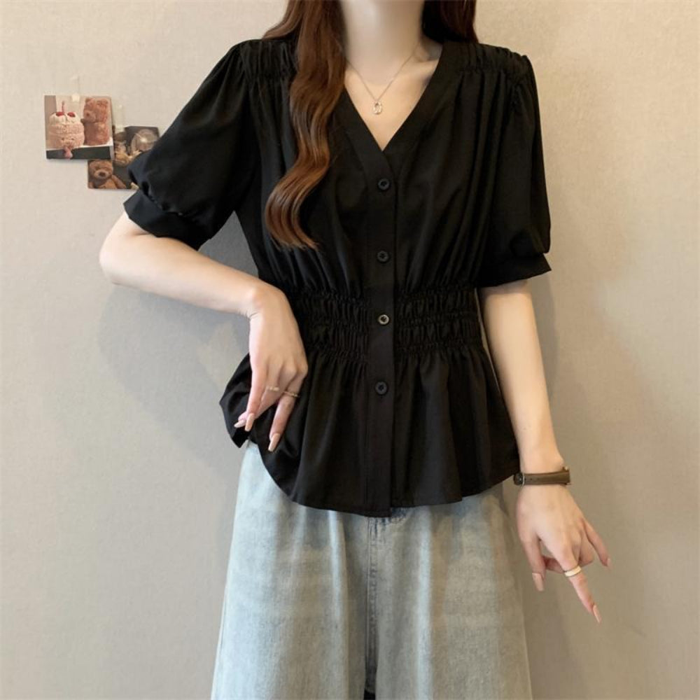 ウエストシャーリングブラウス