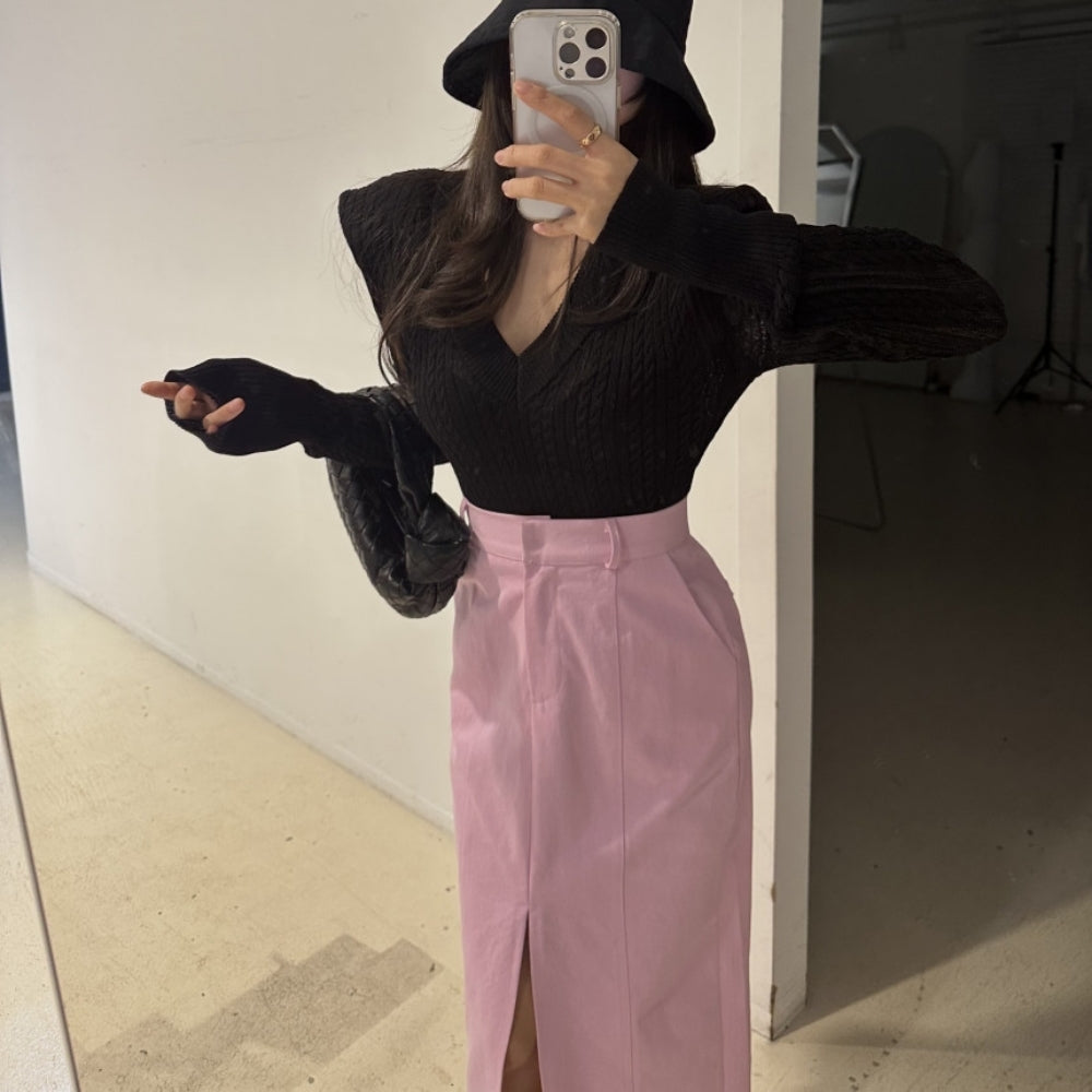 深スリット入りハイウエストスカート