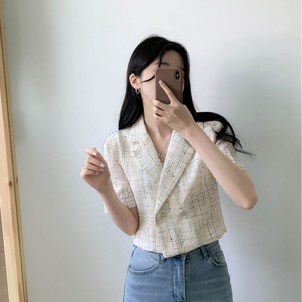 チェック柄半袖ショートジャケット