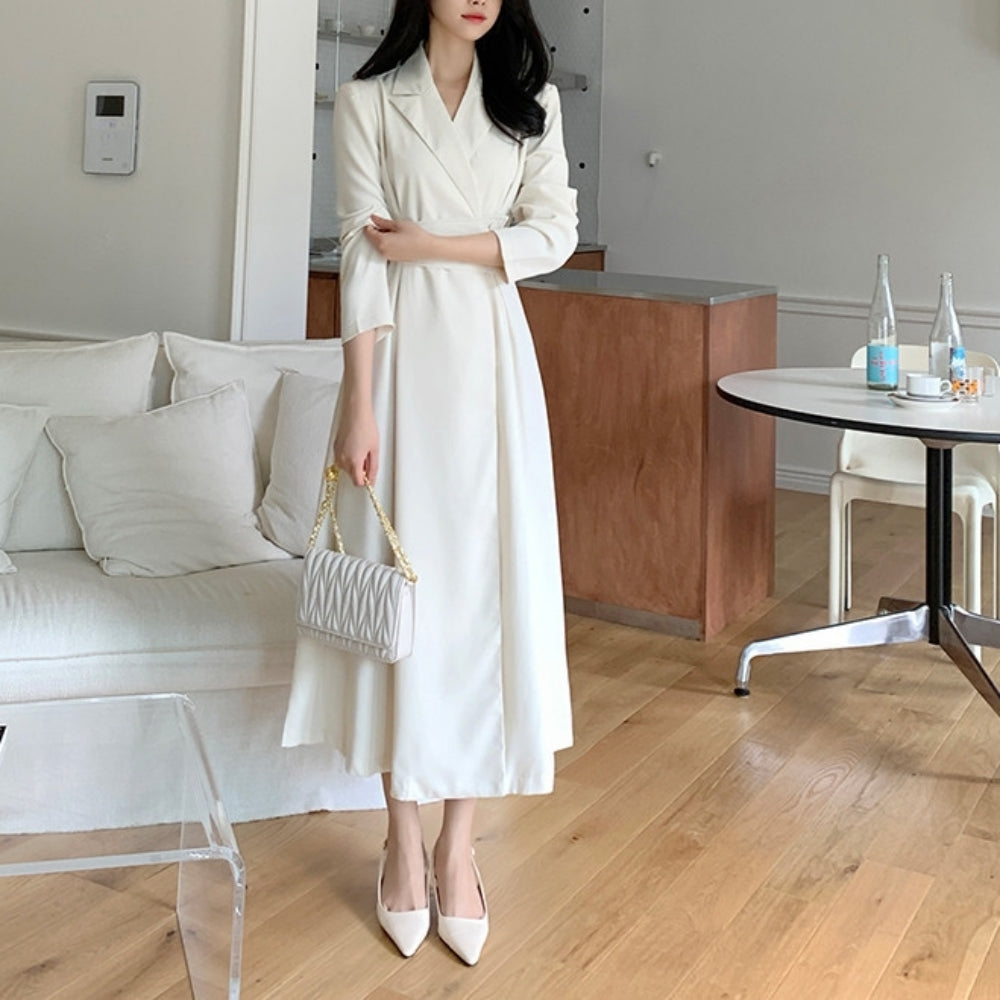 ラペル付きスーツドレスワンピース