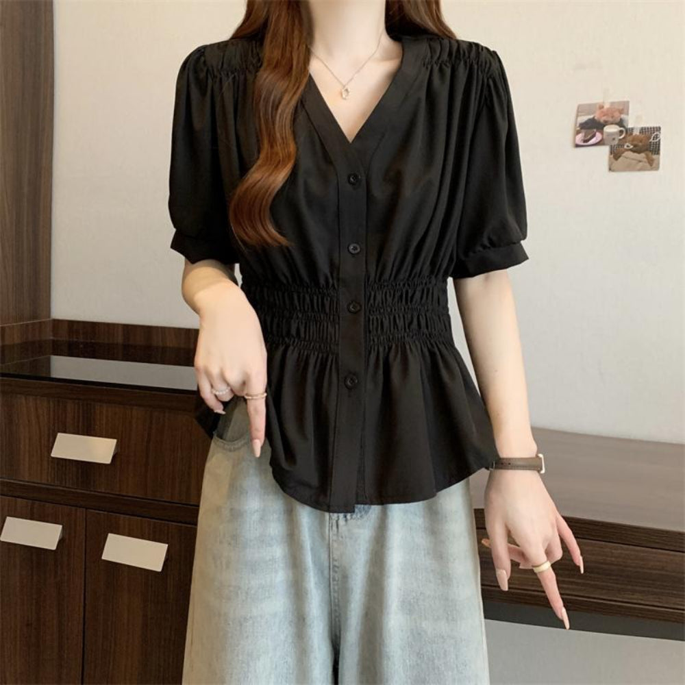 ウエストシャーリングブラウス