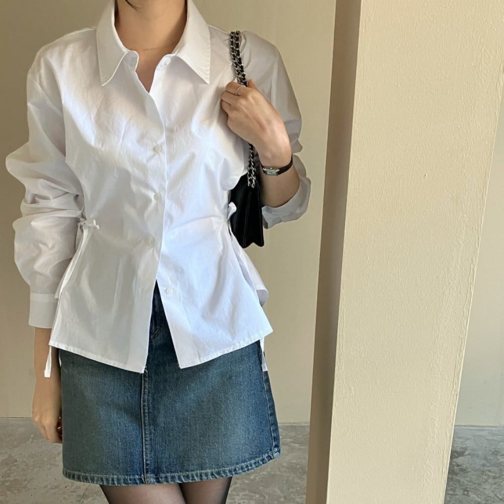 サイドリボン付きウエストシェイプシャツ
