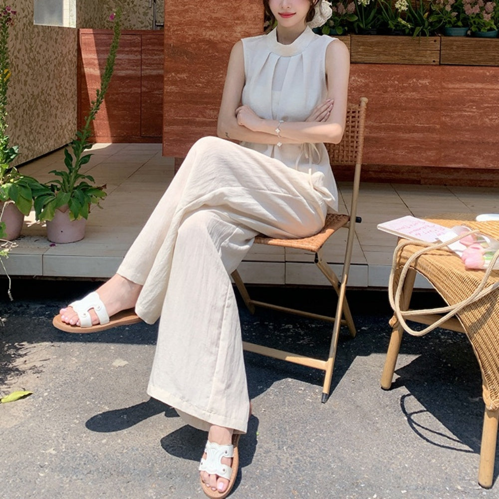 スタンドカラーノースリーブ・ワイドパンツセットアップ