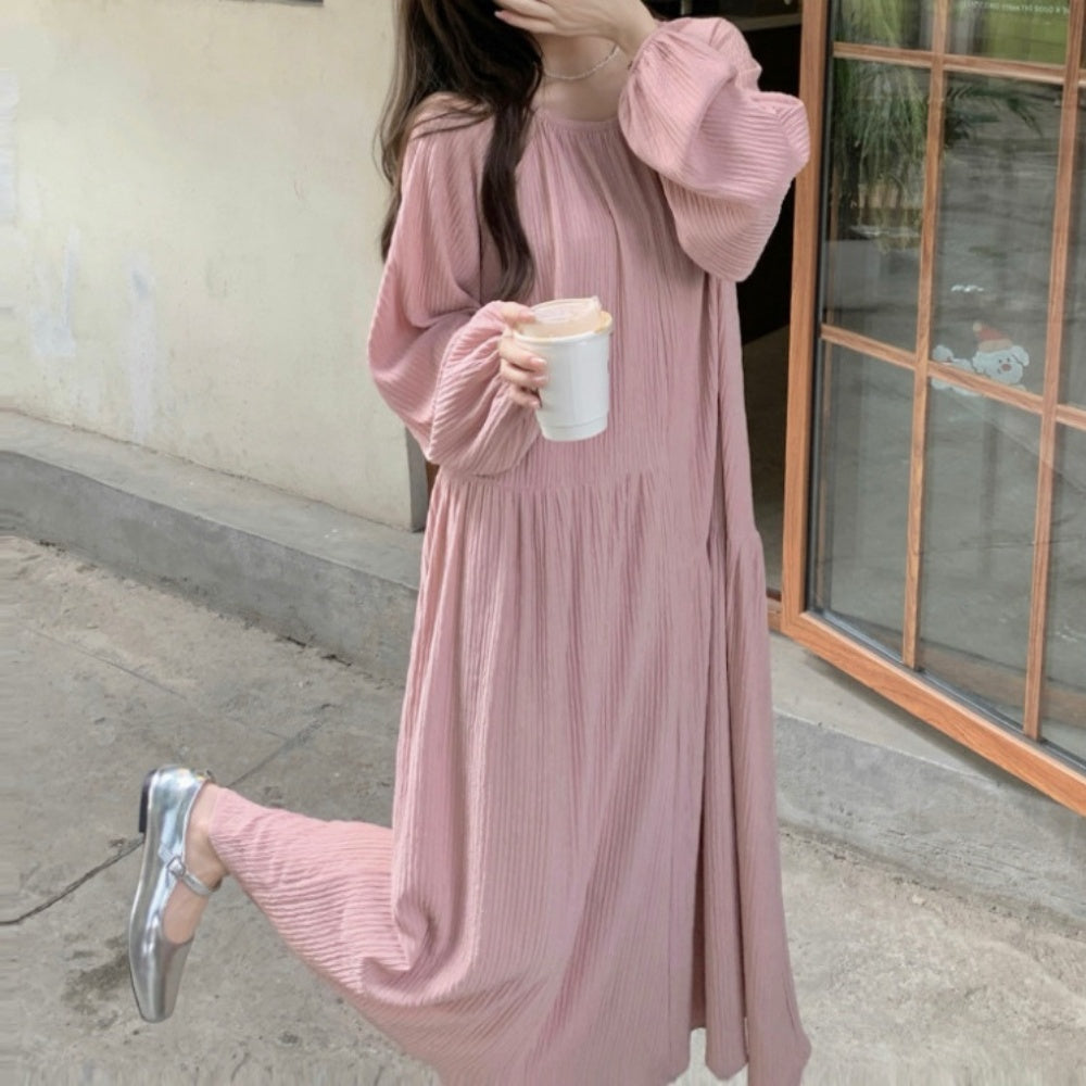 プリーツ加工長袖ワンピース
