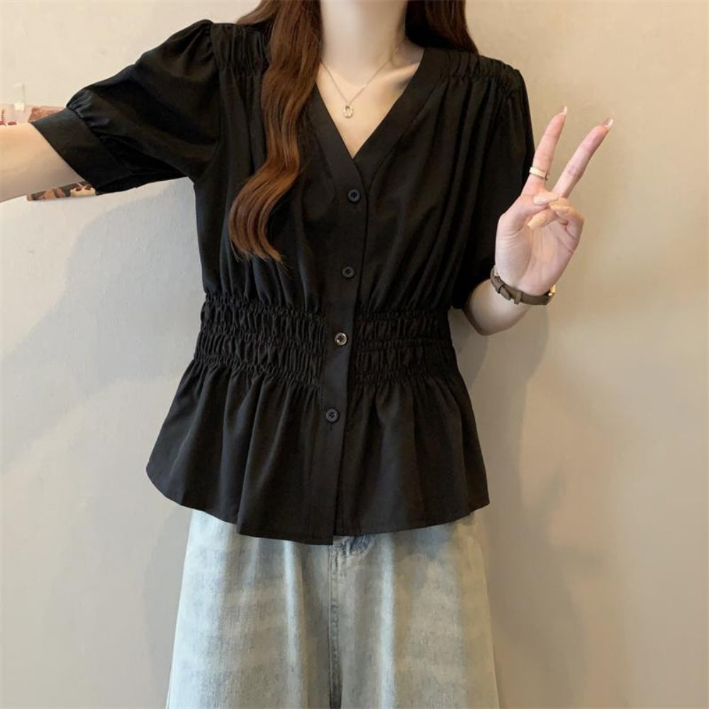 ウエストシャーリングブラウス