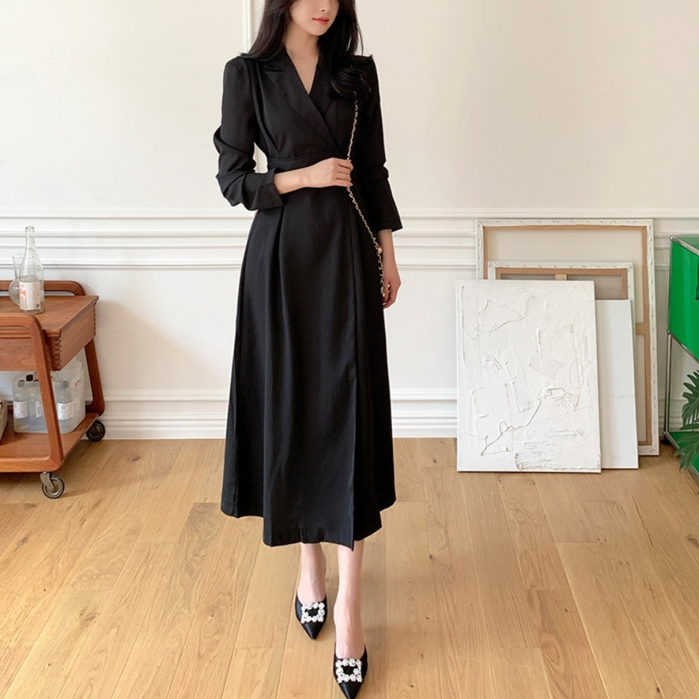 ラペル付きスーツドレスワンピース