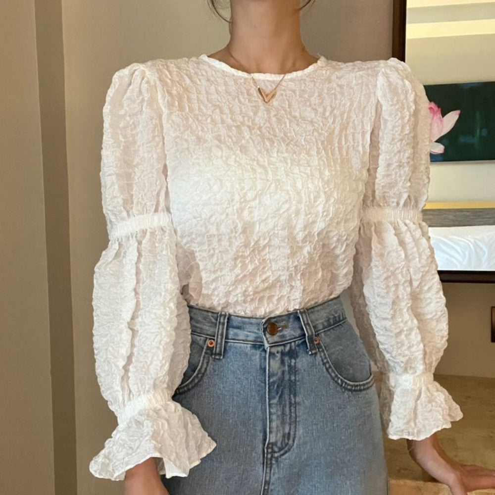 ワッシャー加工フリル袖トップス