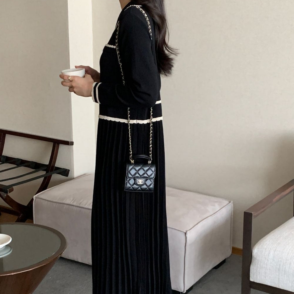 バイカラーラインプリーツニットワンピース