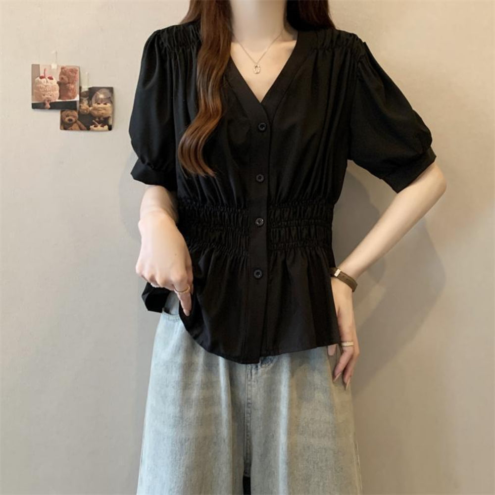 ウエストシャーリングブラウス