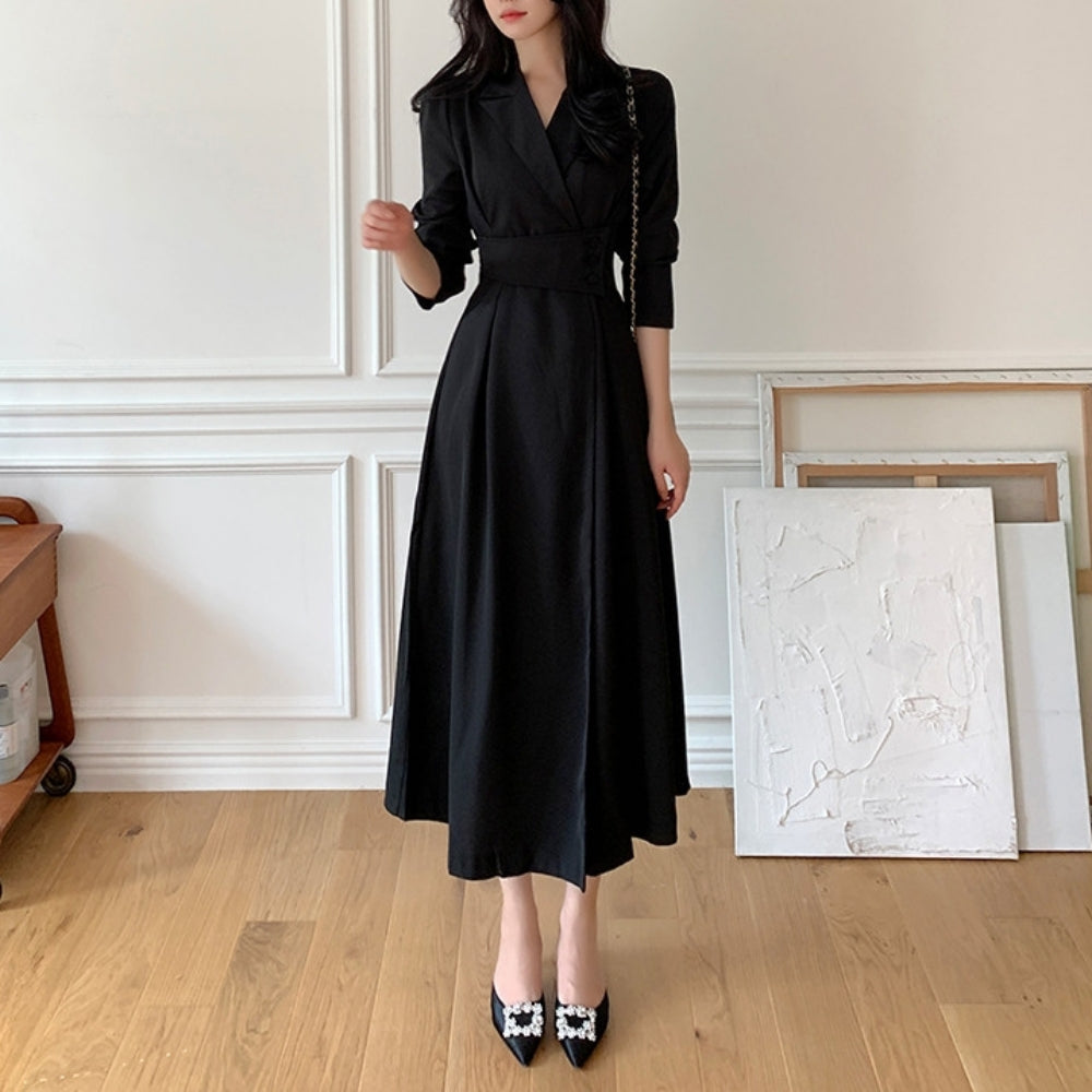 ラペル付きスーツドレスワンピース