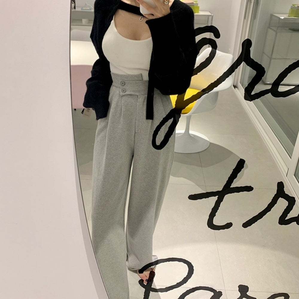 ハイウエストスウェットワイドストレートパンツ