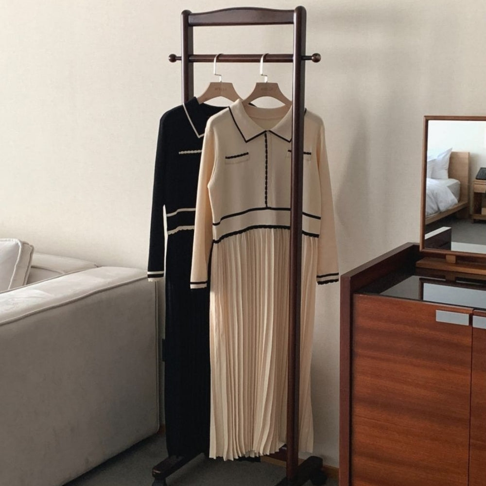 バイカラーラインプリーツニットワンピース