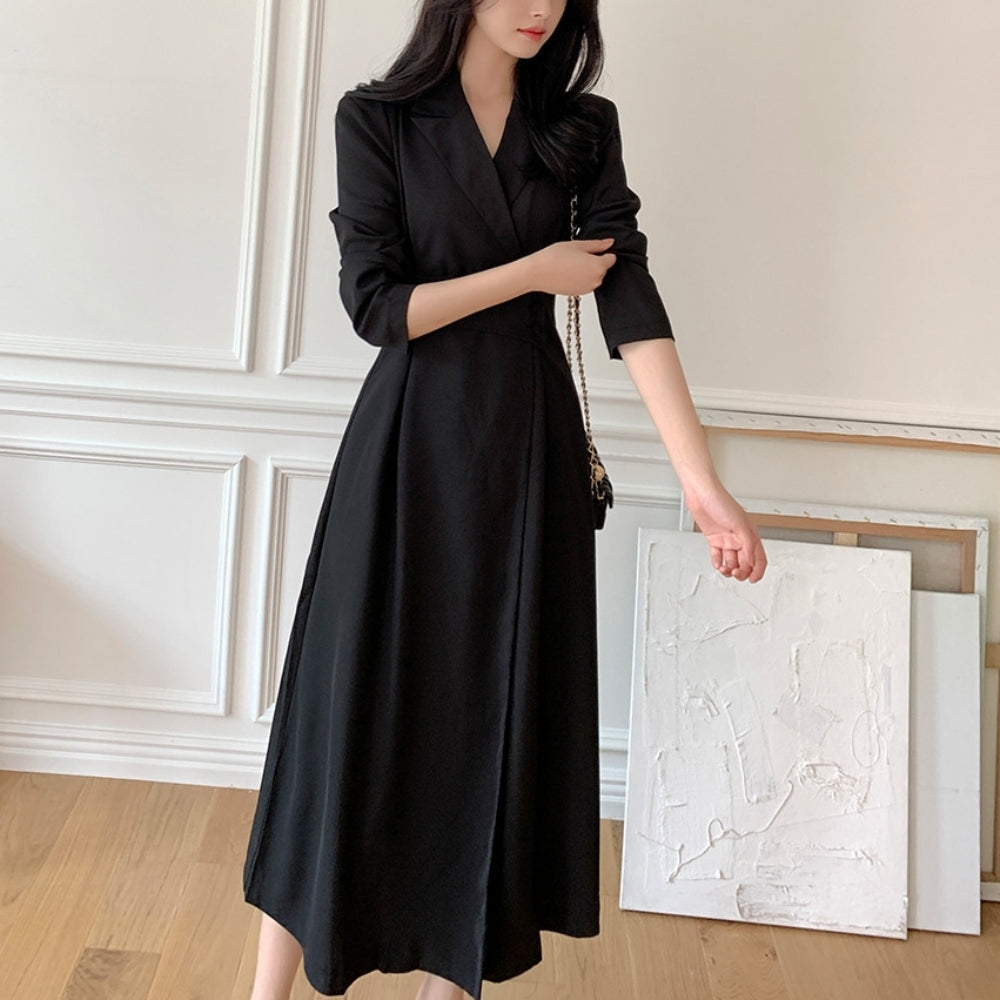 ラペル付きスーツドレスワンピース