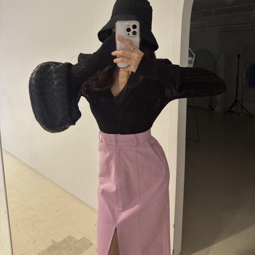 深スリット入りハイウエストスカート