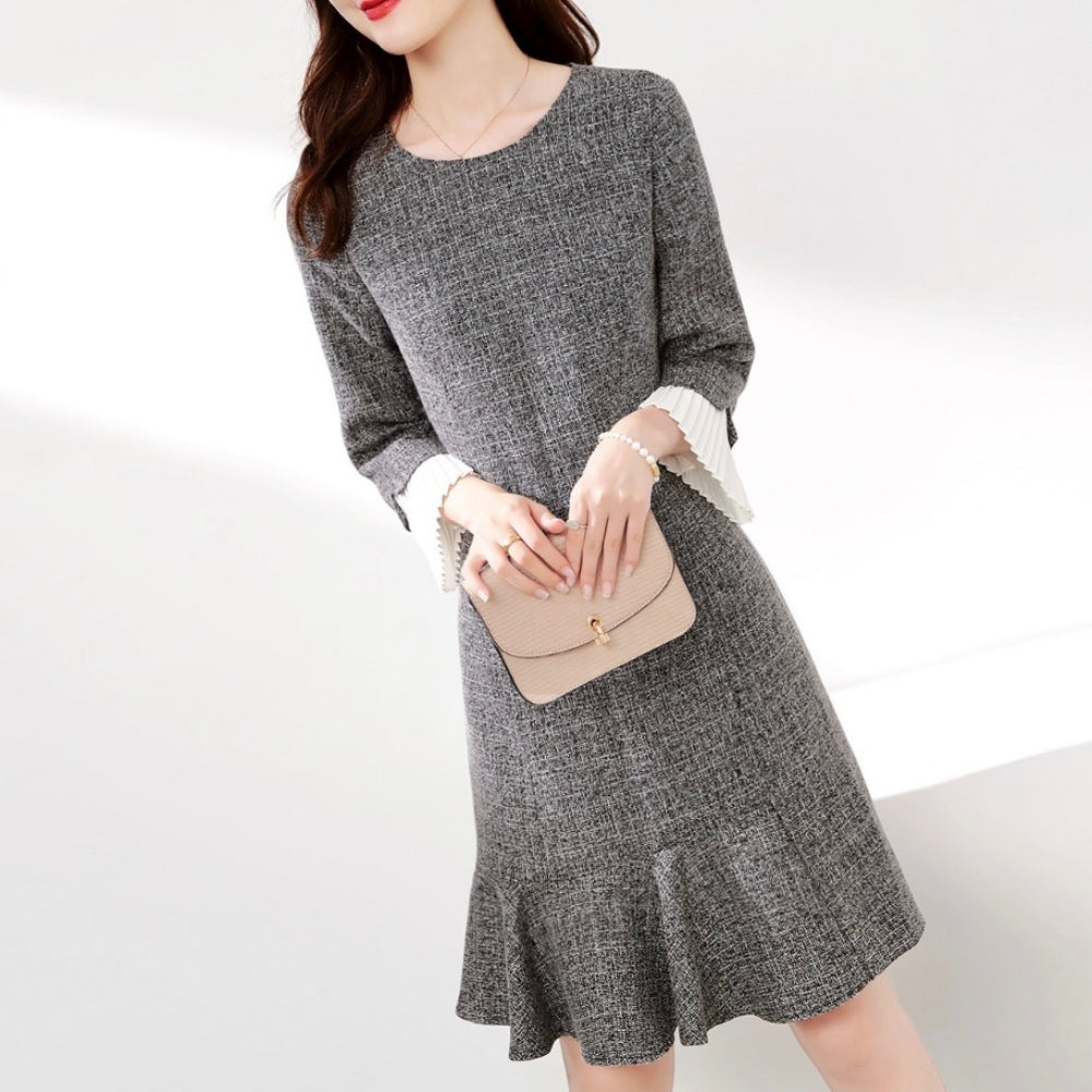 袖プリーツマーメイドワンピース