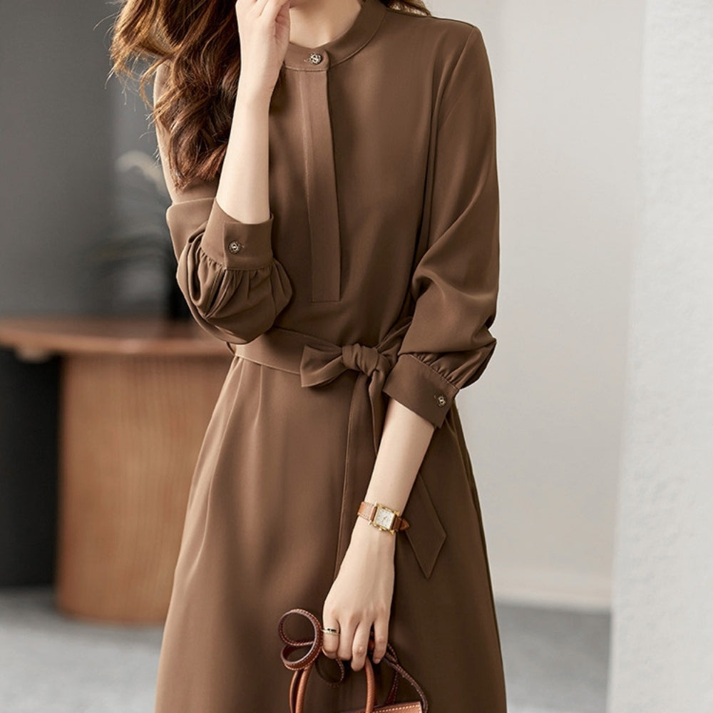 ウエストリボンミドル丈ワンピース|オフィスカジュアル レディース 通販【ミレジェネ】