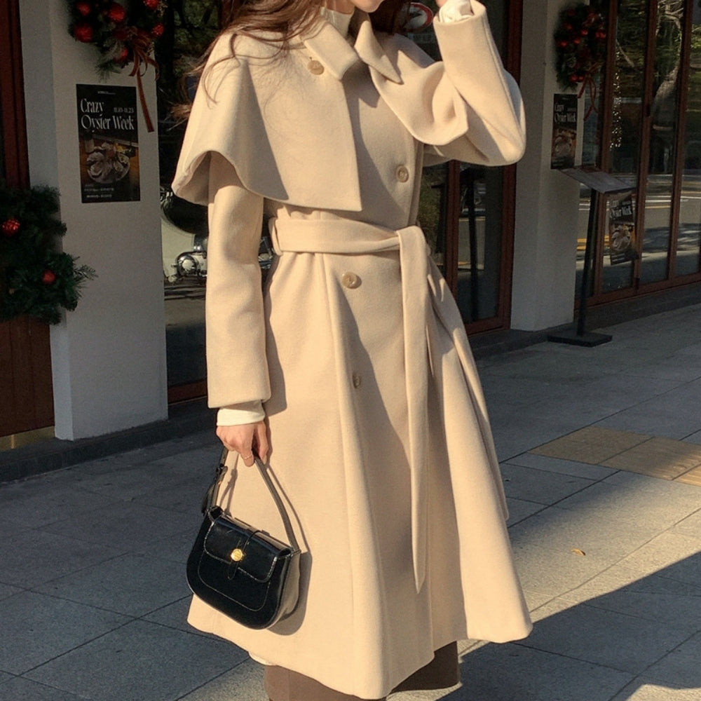 取り外しケープ付ロングコート