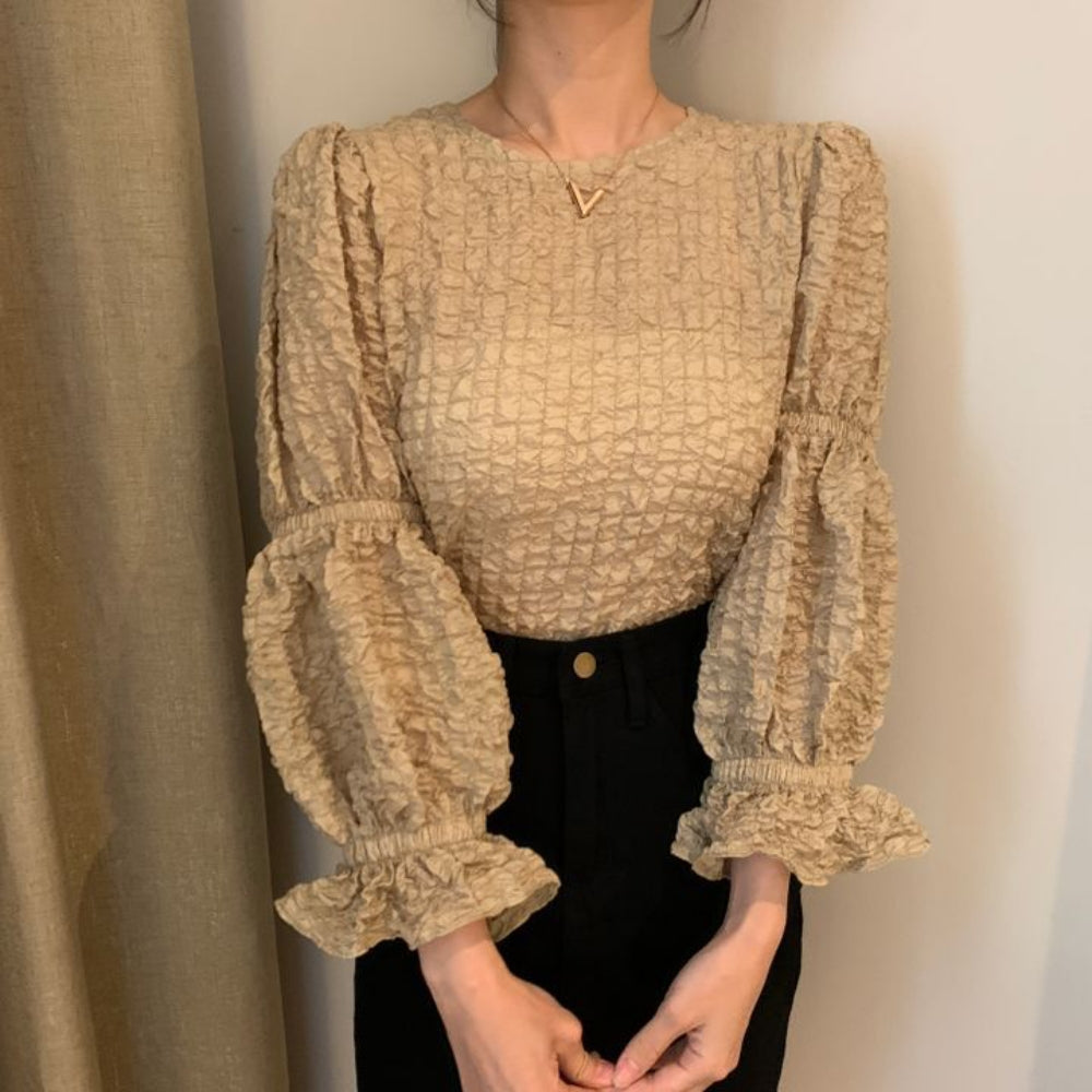 ワッシャー加工フリル袖トップス