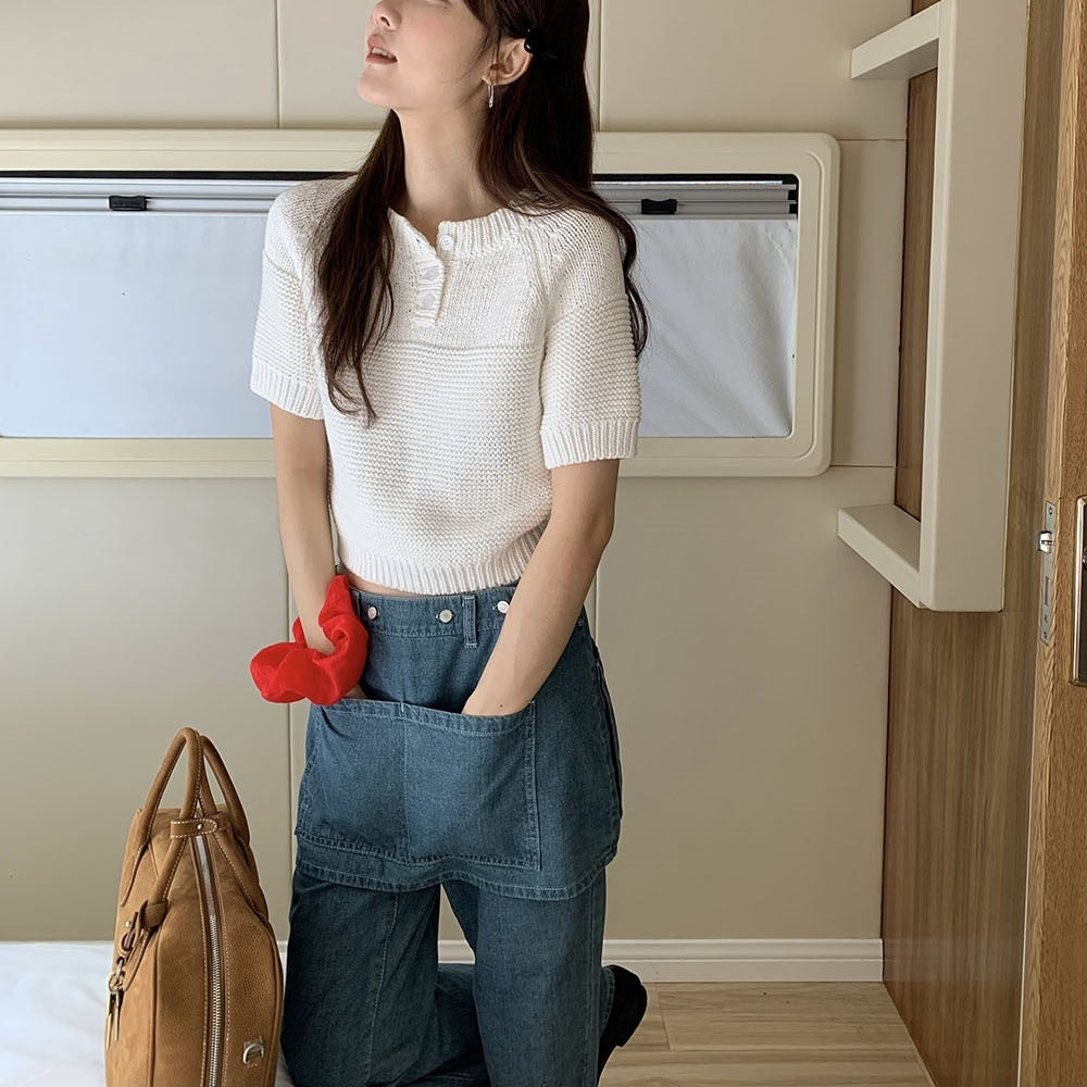 ヘンリーネックミドルゲージニットトップス