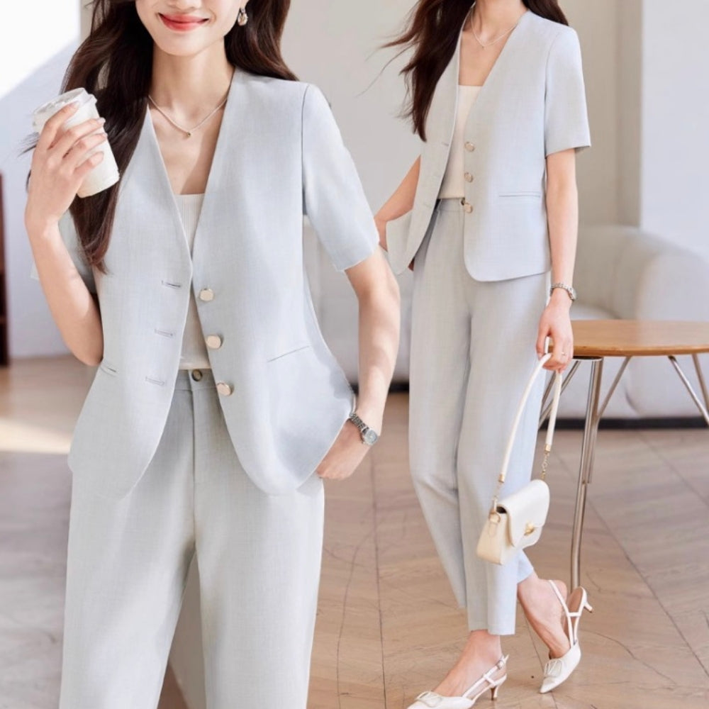 ノーカラージャケットセットアップ