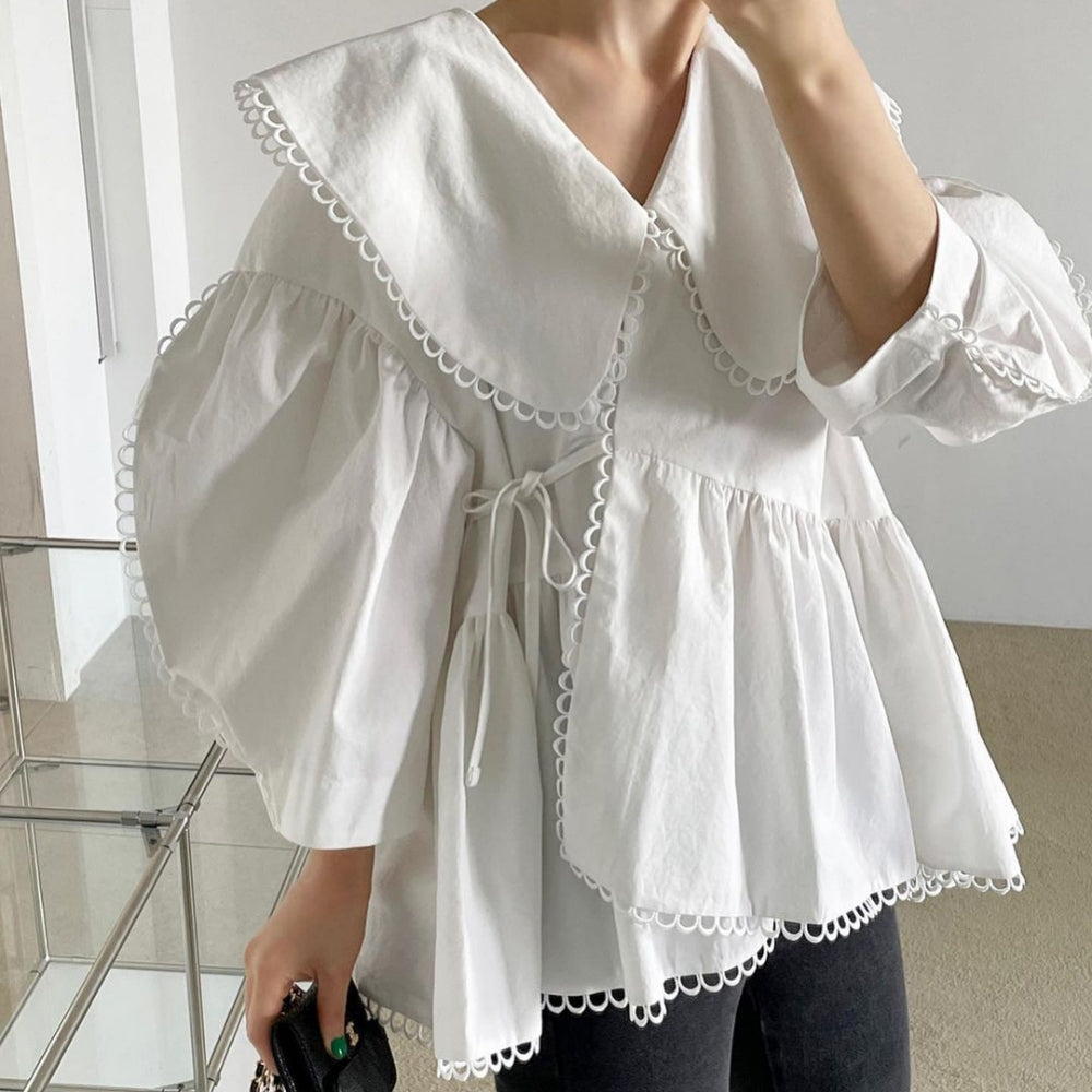 ビッグカラーレーストリムブラウス