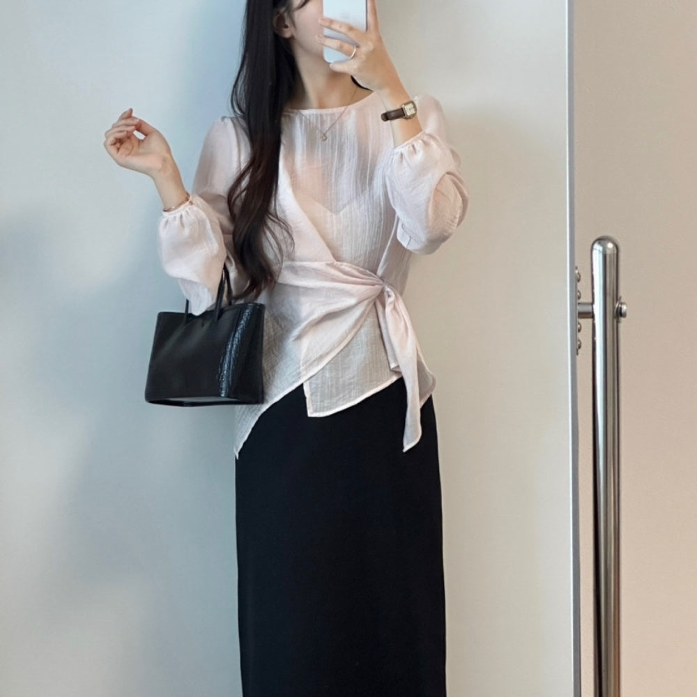 ラウンドネックアシメシアートップス