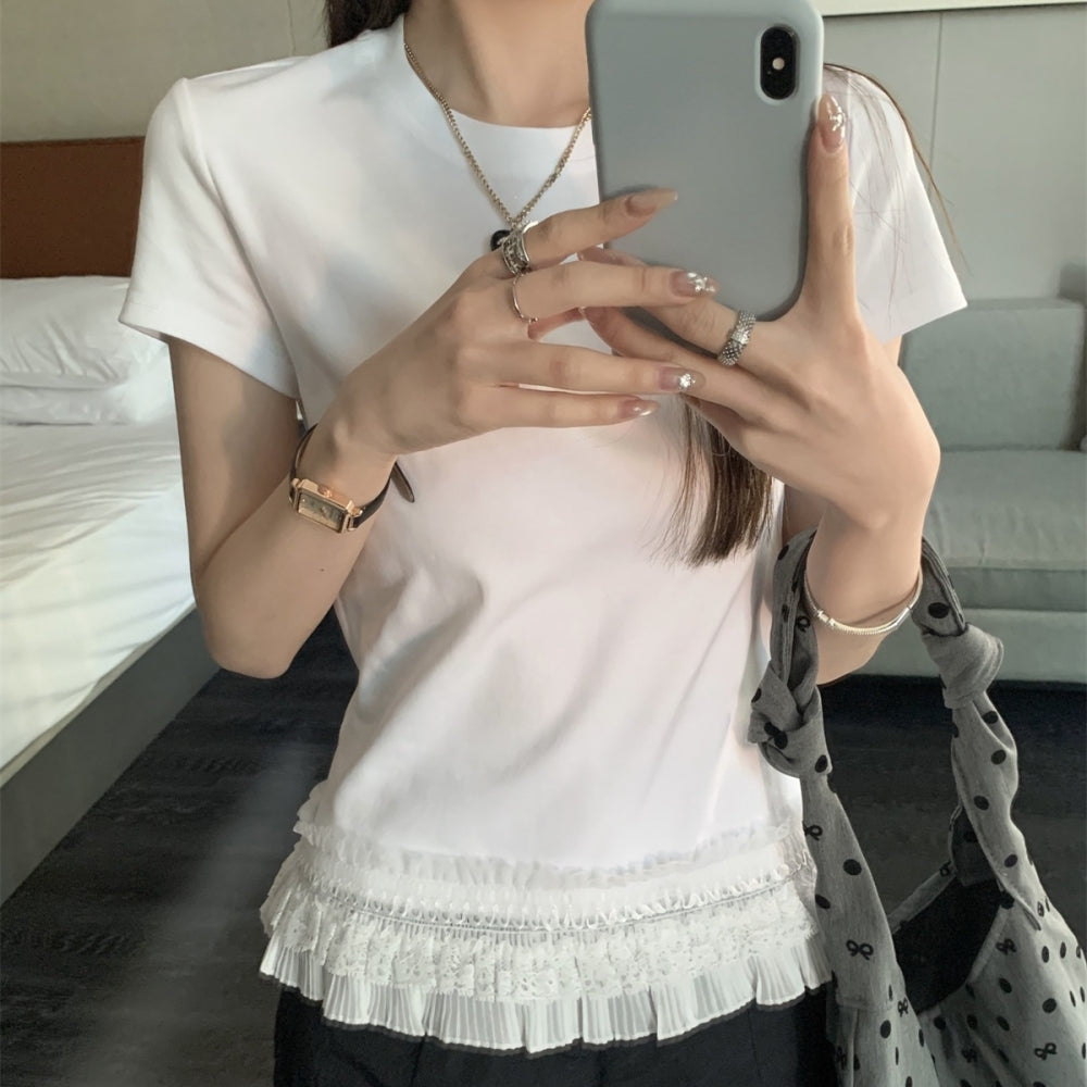 裾レースフリルTシャツ