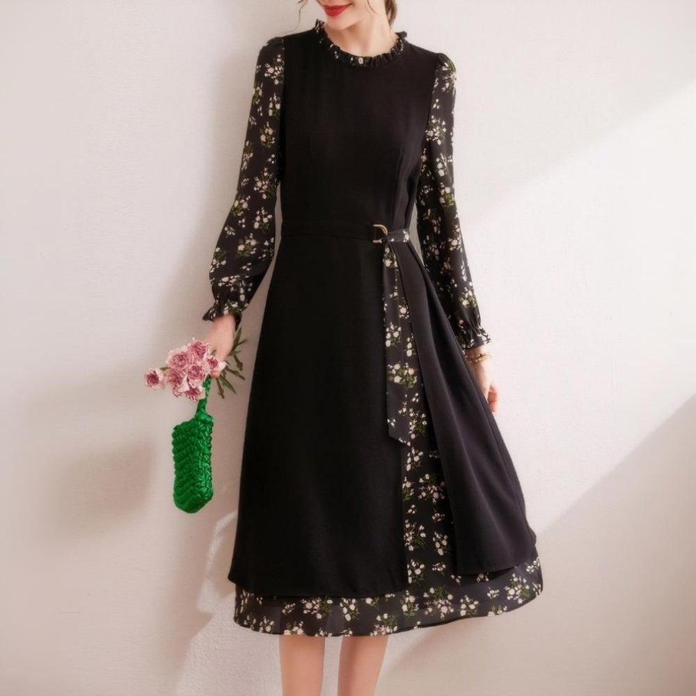 花柄ドッキングシフォンワンピース