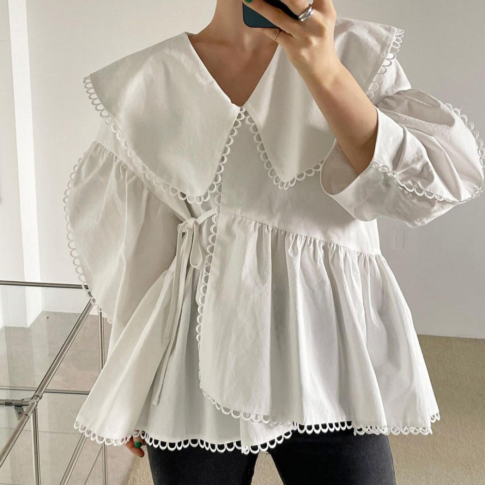 ビッグカラーレーストリムブラウス