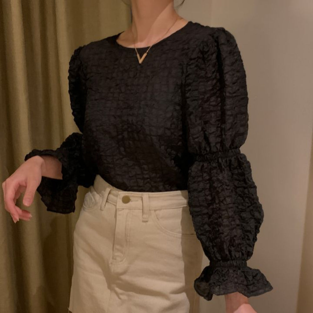 ワッシャー加工フリル袖トップス