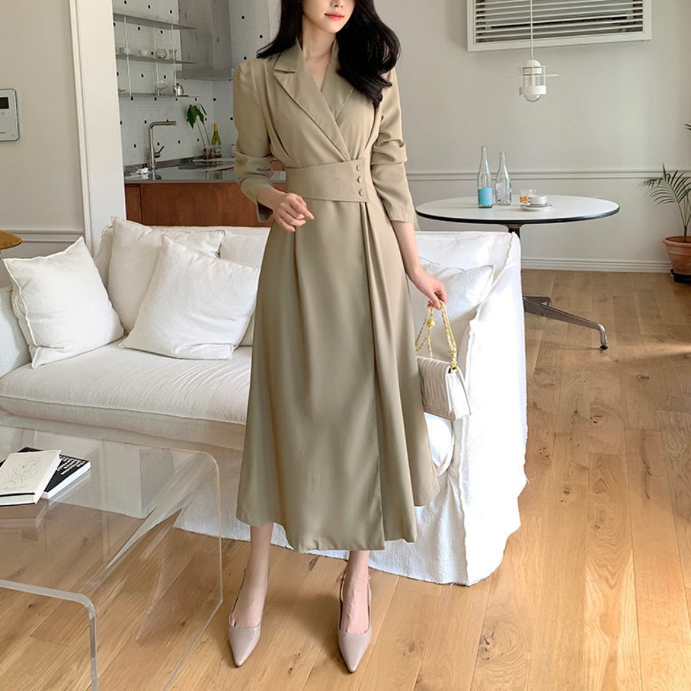 ラペル付きスーツドレスワンピース