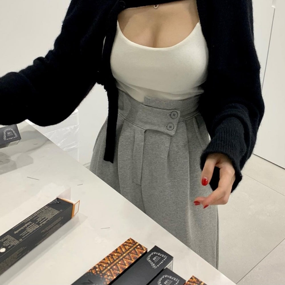 ハイウエストスウェットワイドストレートパンツ