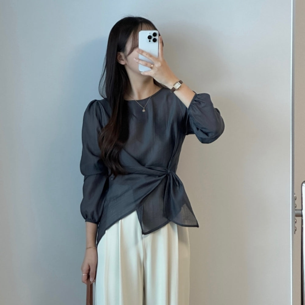 ラウンドネックアシメシアートップス