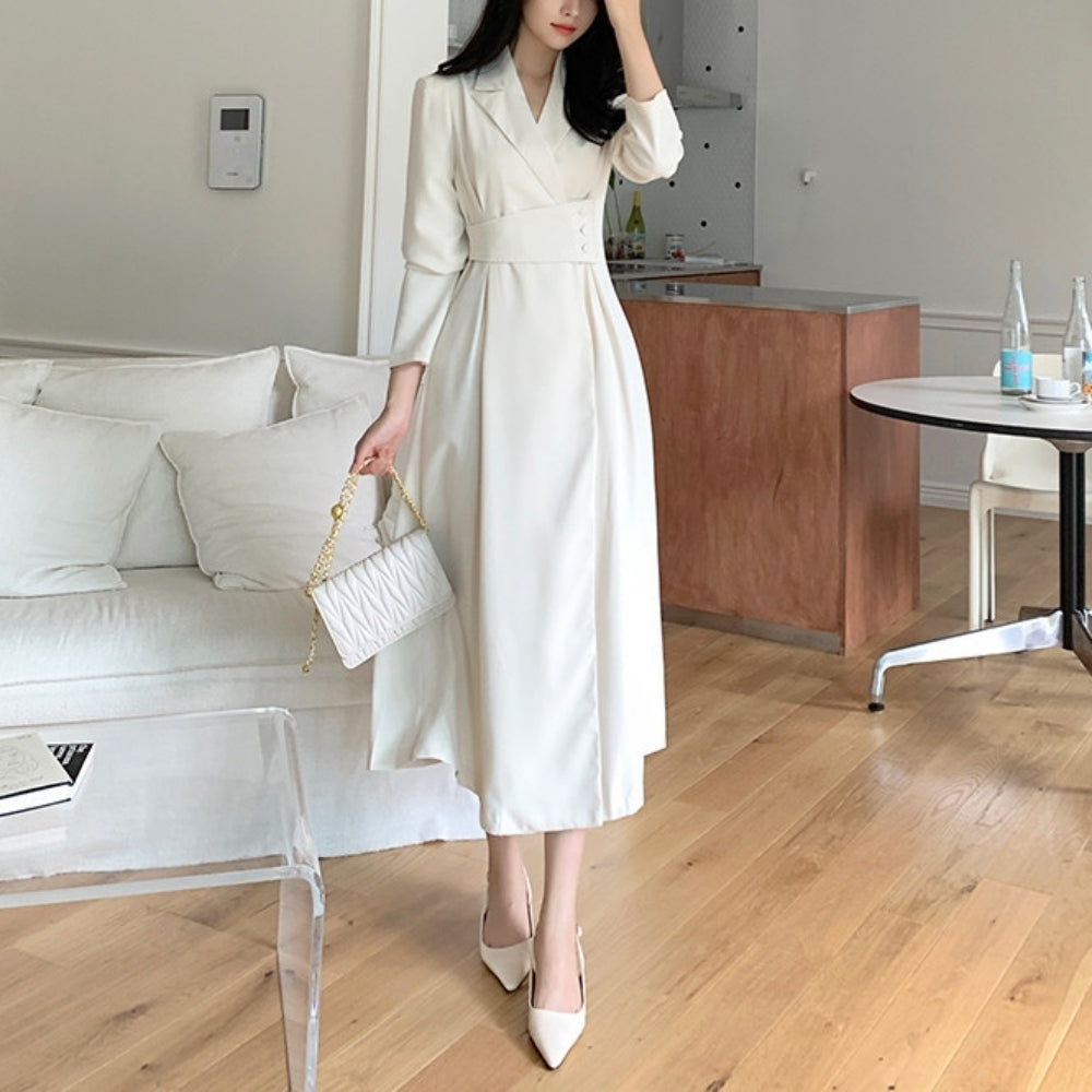 ラペル付きスーツドレスワンピース