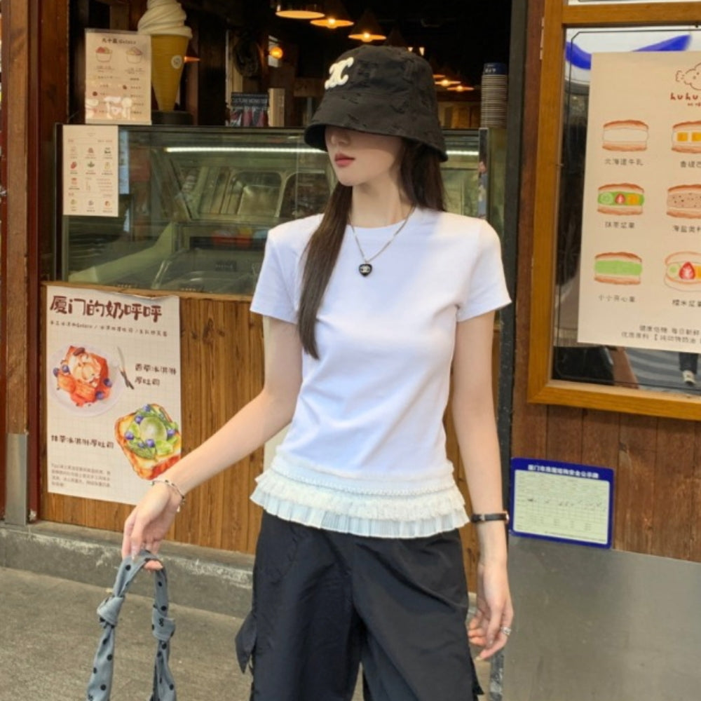 裾レースフリルTシャツ