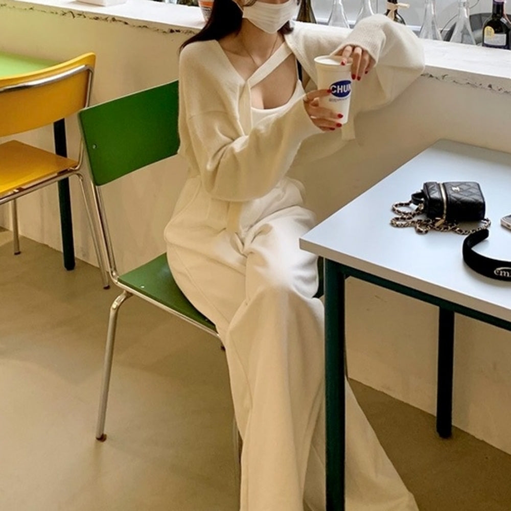 ハイウエストスウェットワイドストレートパンツ