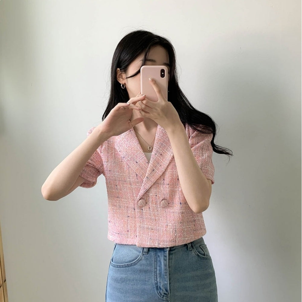 チェック柄半袖ショートジャケット