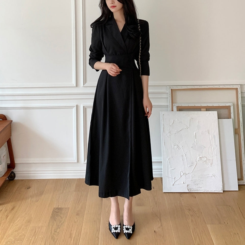 ラペル付きスーツドレスワンピース