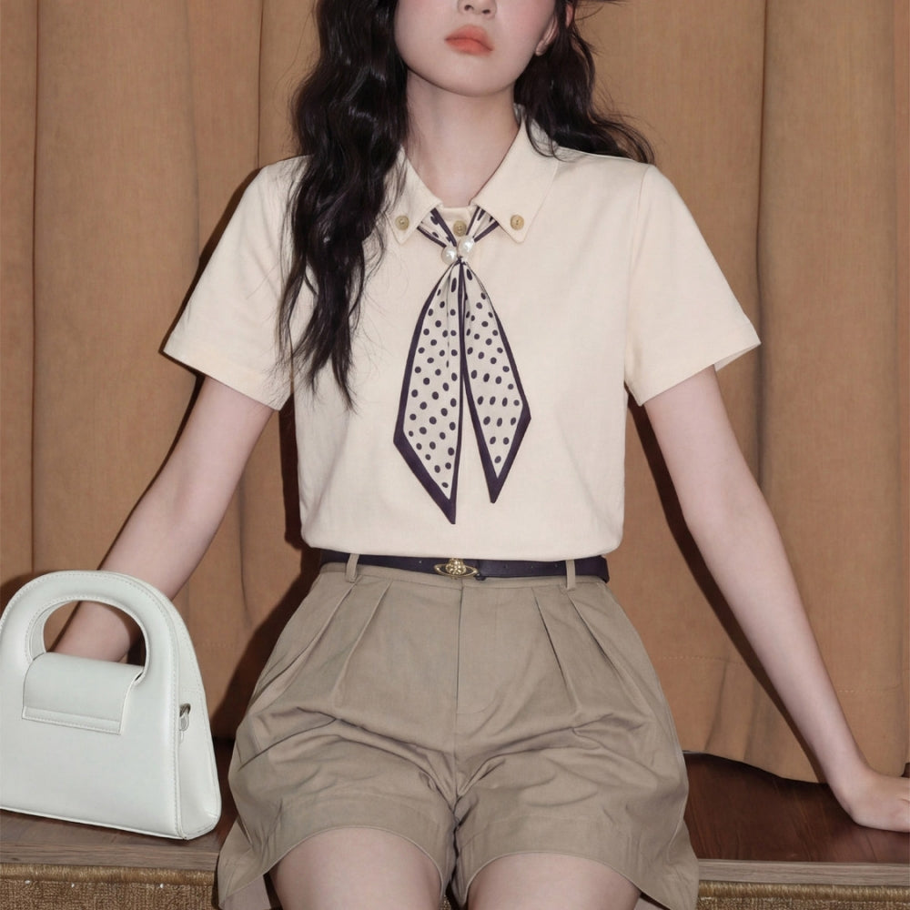 タイ付きポロカラーTシャツ