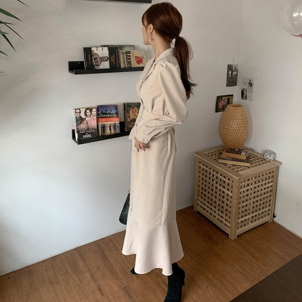 スーツカラーベルト付きワンピース