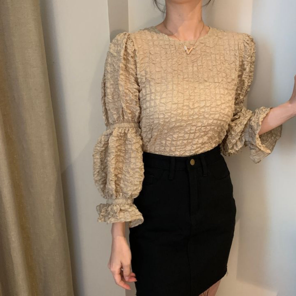 ワッシャー加工フリル袖トップス