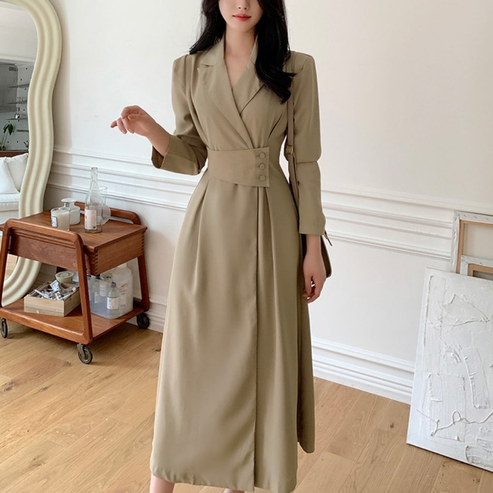 ラペル付きスーツドレスワンピース