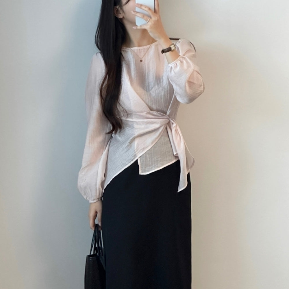 ラウンドネックアシメシアートップス