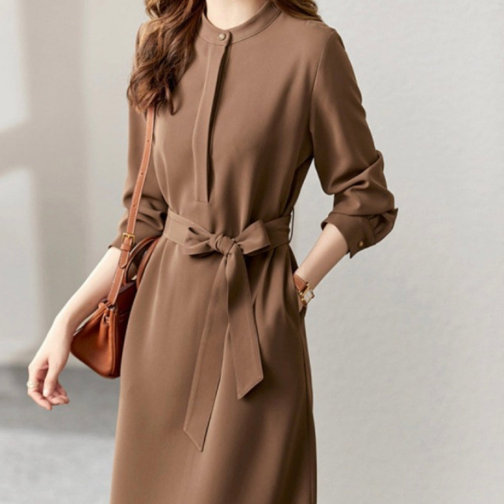 ウエストリボンミドル丈ワンピース