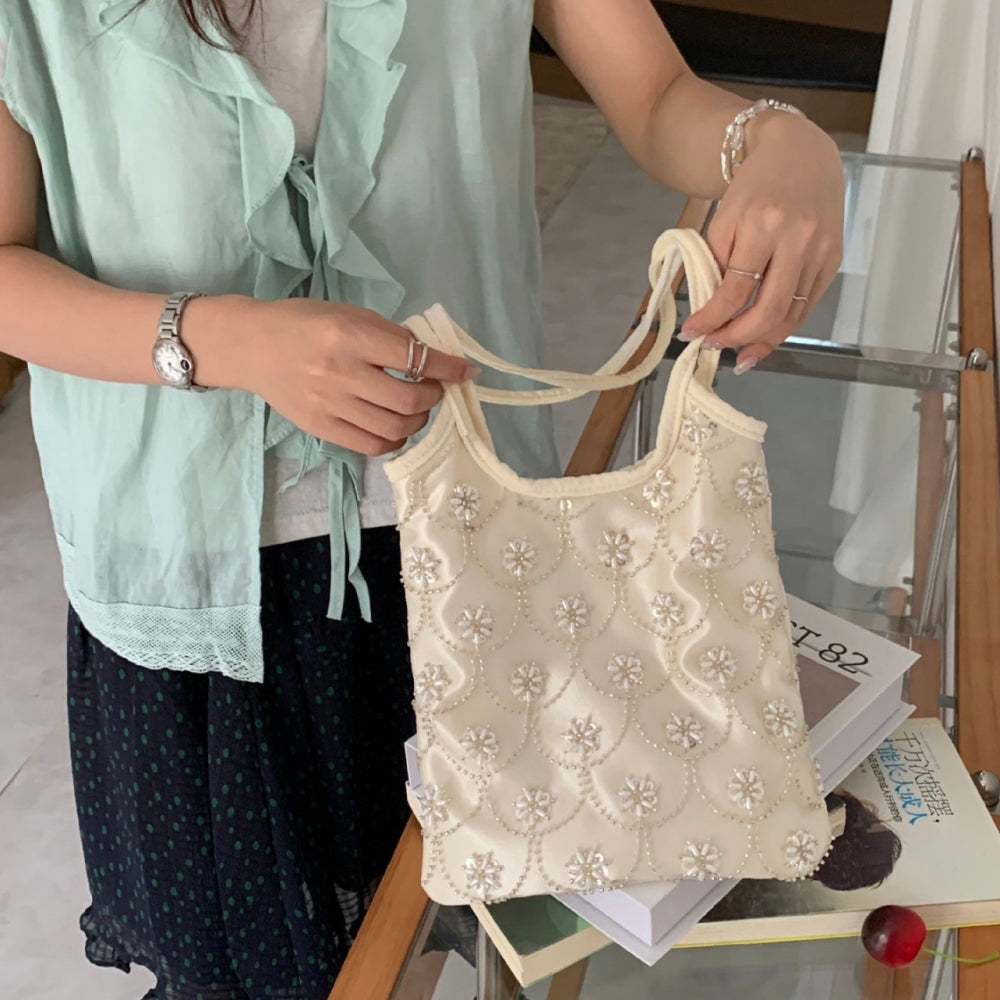 ビーズ刺繍サテントートバッグ